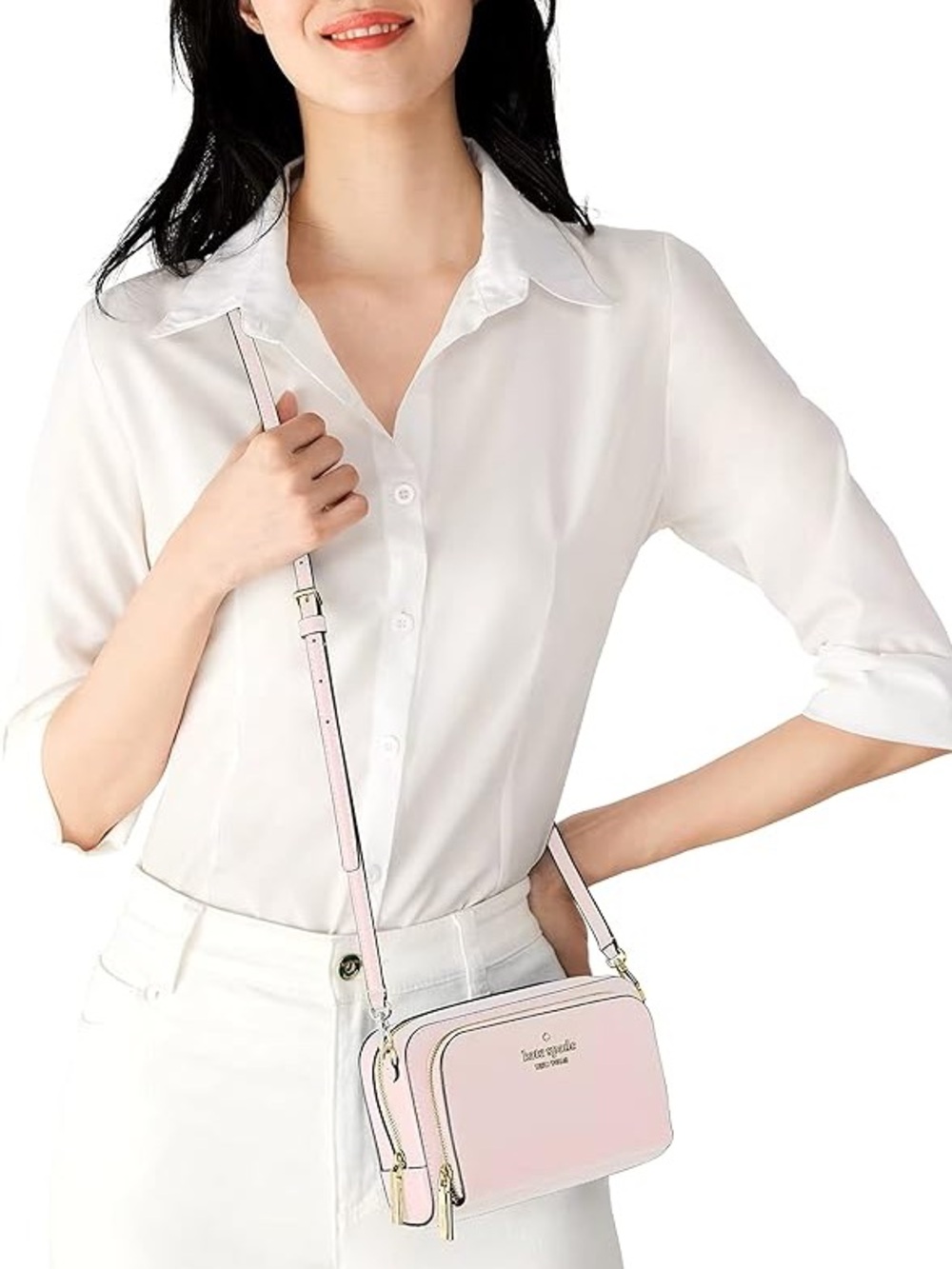 Kate Spade Pastel Light Pink Saffiano Leather Staci Mini Crossbody Bag